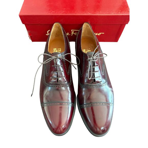 Salavatore Ferragamo Bordeaux Red Calf Cap Toe oxford work business  11 - Picture 1 of 11